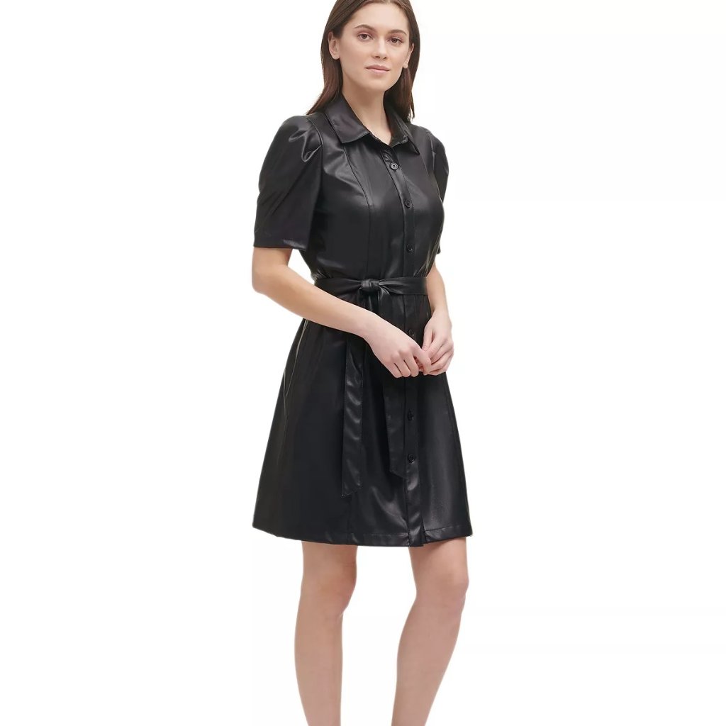 Dkny Faux-Leather Shirtdress Black Size 2